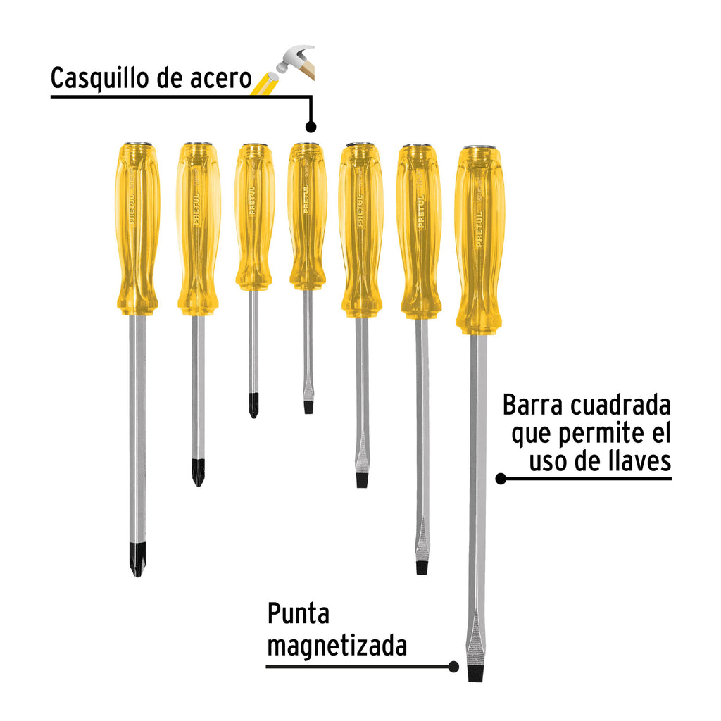 Juego de 7 desarmadores de impacto, PRETUL  J-DIMP-7 (21378)