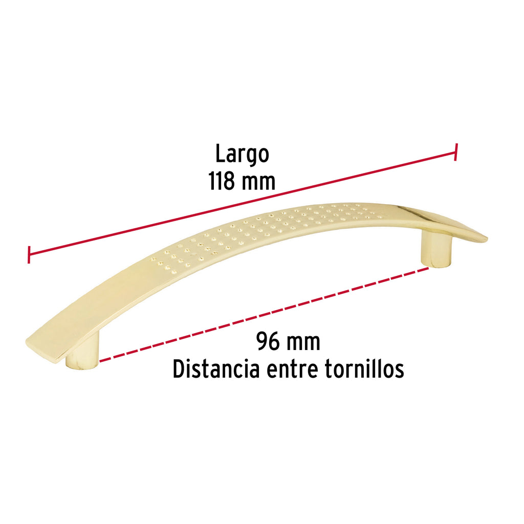 Jaladera para mueble metálica de 96mm estilo "Contempo", latón brillante, HERMEX JAL-0121 (43822)