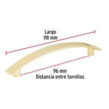 Cargar imagen en el visor de la galería, Jaladera para mueble metálica de 96mm estilo &quot;Contempo&quot;, latón brillante, HERMEX JAL-0121 (43822)