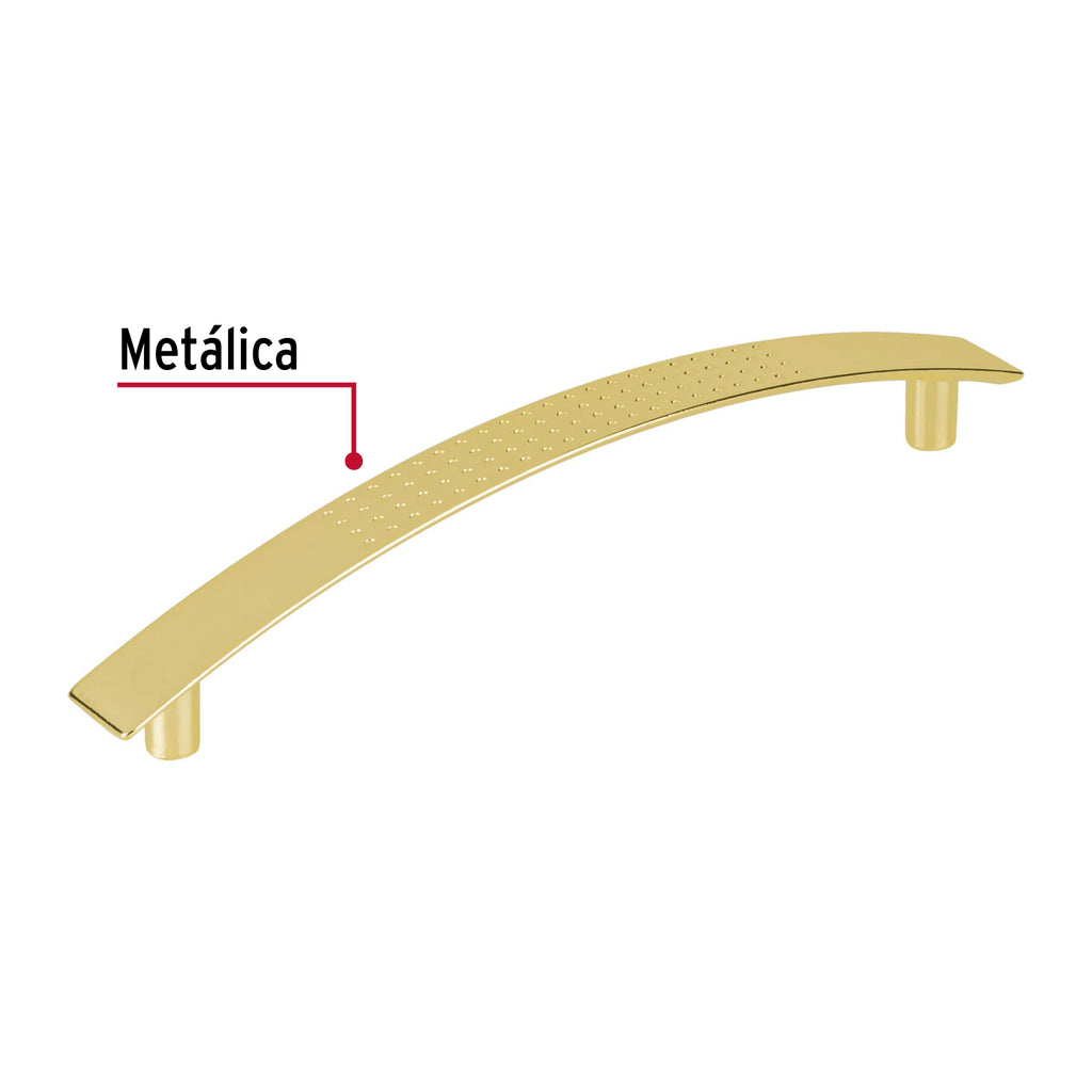 Jaladera para mueble metálica de 128mm estilo "Contempo" latón brillante, HERMEX JAL-0122 (43610)