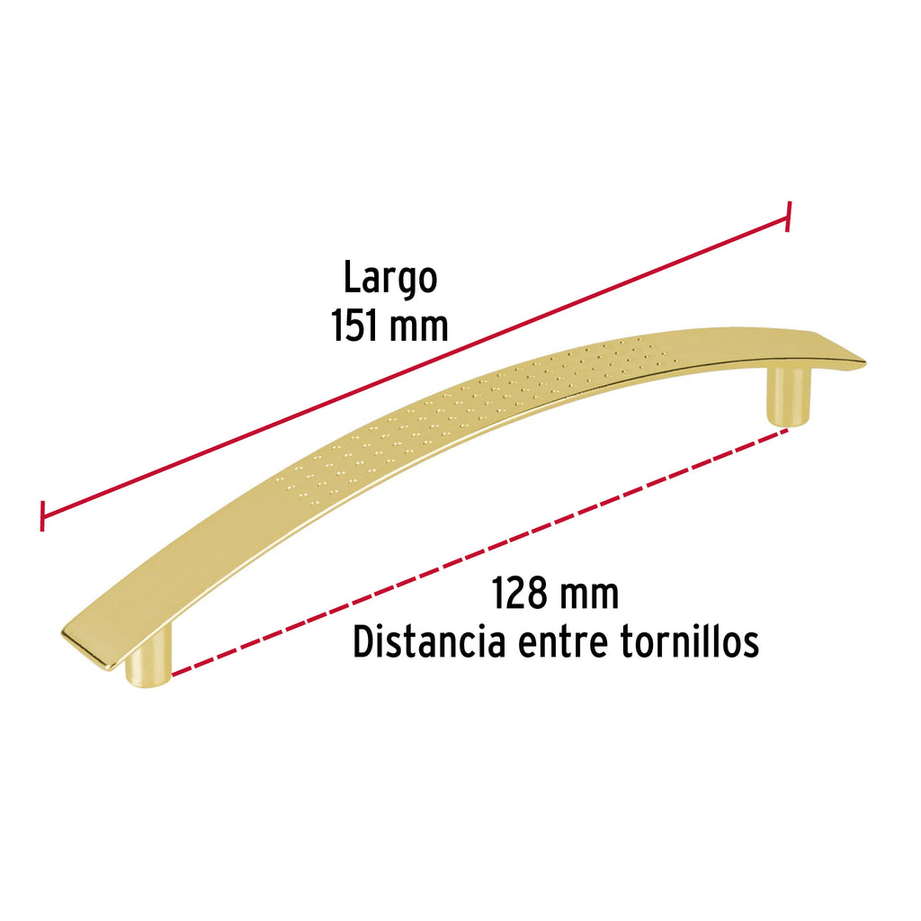 Jaladera para mueble metálica de 128mm estilo "Contempo" latón brillante, HERMEX JAL-0122 (43610)