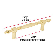 Cargar imagen en el visor de la galería, Jaladera para mueble metálica de 76mm estilo &quot;Colonial&quot;, latón brillante, HERMEX JAL-0521 (43836)