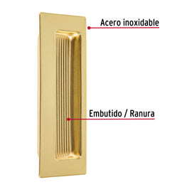 Jaladera de embutir cuadrada acabado latón brillante, HERMEX JALE-11 (48991)