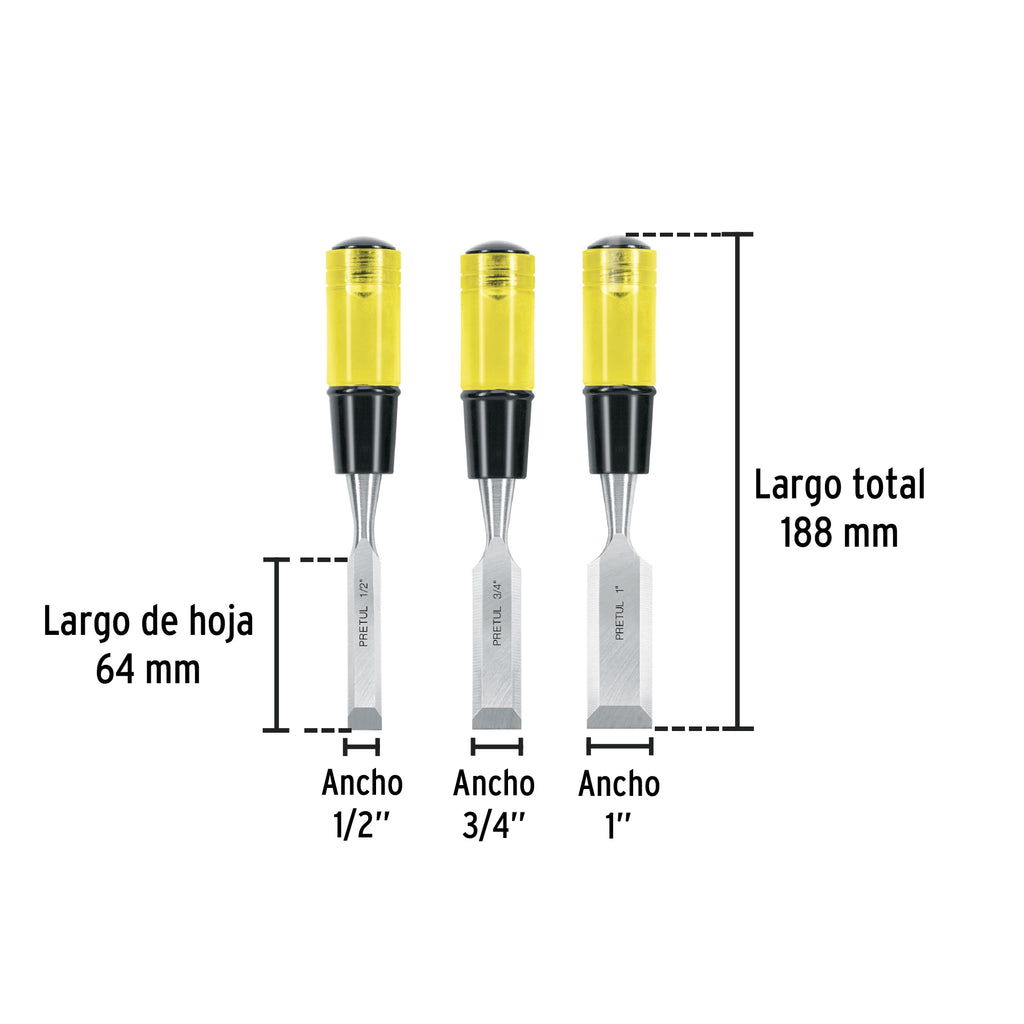 Juego de 3 formones PRETUL  JFP-3 (29974)