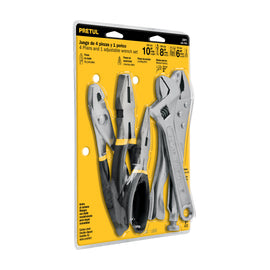 Juego de 4 pinzas y 1 llave ajustable mango de vinil, PRETUL  JGO-PIN5 (22971)