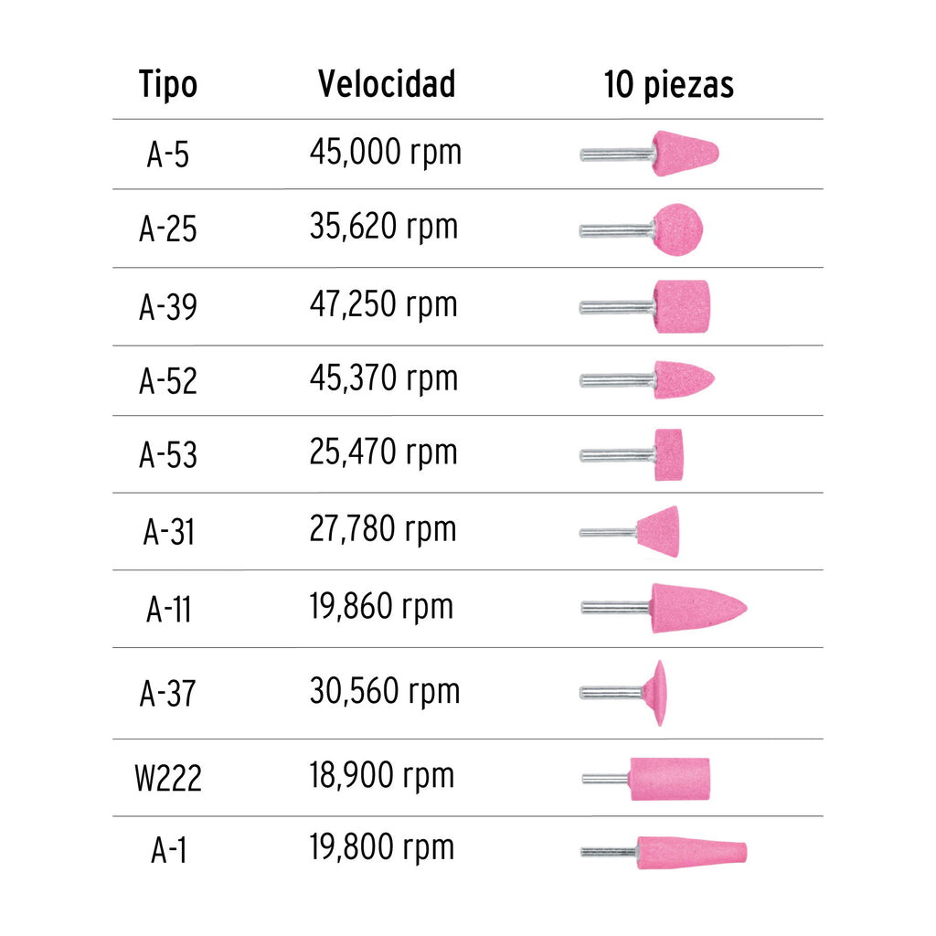 Juego de 10 piedras montadas zanco 1/4", uso general, TRUPER JPM-10 (12445)