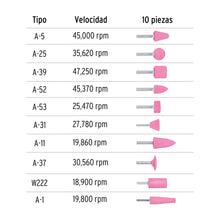 Cargar imagen en el visor de la galería, Juego de 10 piedras montadas zanco 1/4&quot;, uso general, TRUPER JPM-10 (12445)