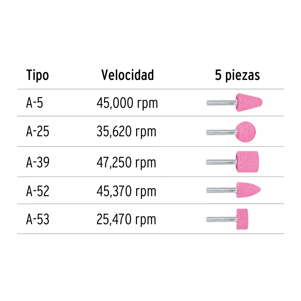 Juego de 5 piedras montadas zanco 1/4", uso general, TRUPER JPM-5 (11680)