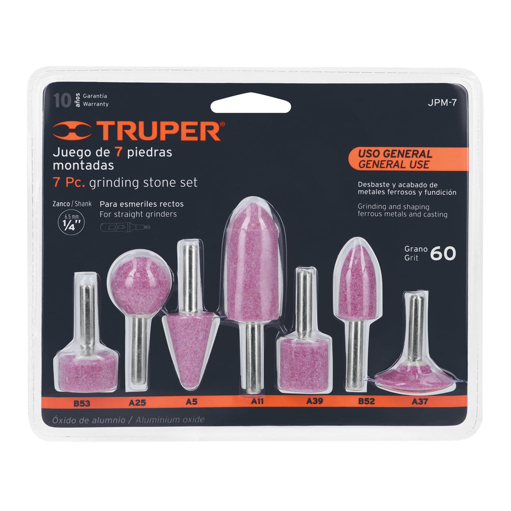 Juego de 7 piedras montadas zanco 1/4", uso general, TRUPER JPM-7 (12446)