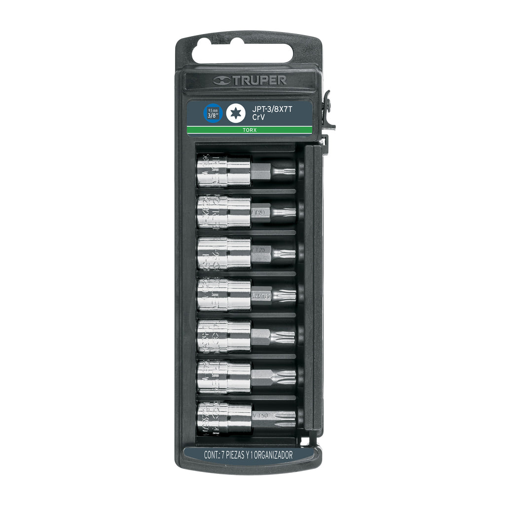 Juego de 7 dados cuadro 3/8" punta torx, TRUPER JPT-3/8X7T (14171)