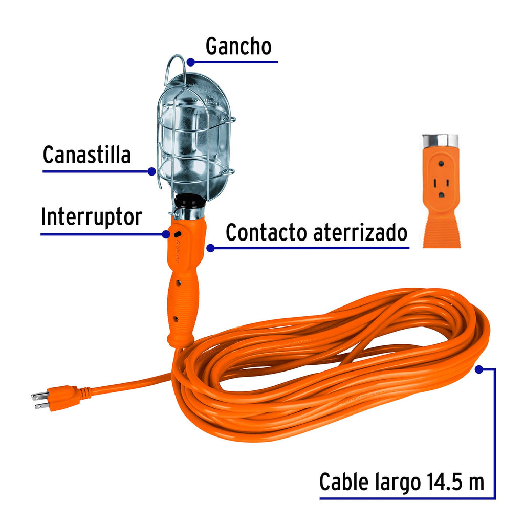 Lámpara de taller con canastilla metálica 14.5 m, VOLTECK LAT-15 (47261)