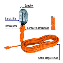 Cargar imagen en el visor de la galería, Lámpara de taller con canastilla metálica 14.5 m, VOLTECK LAT-15 (47261)