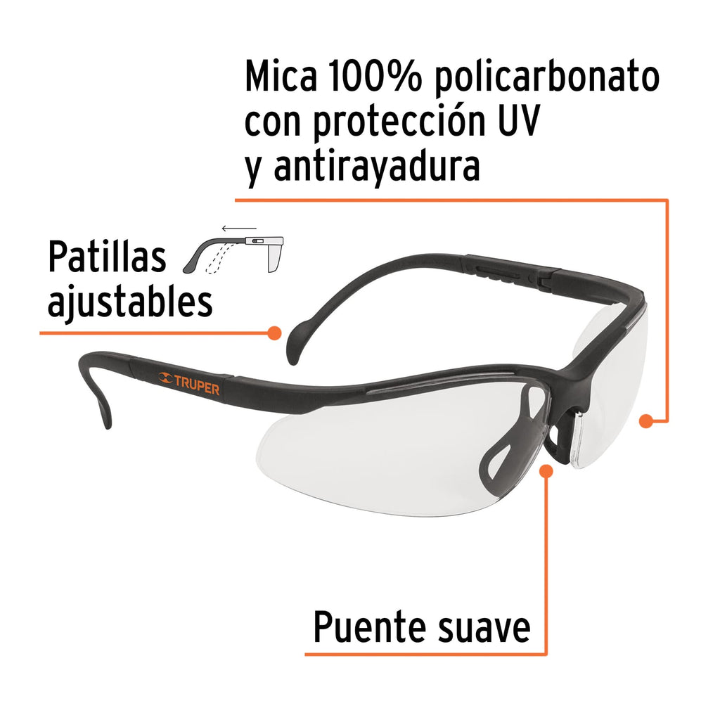 Lentes de seguridad transparentes, TRUPER LEDE-ST (14301)