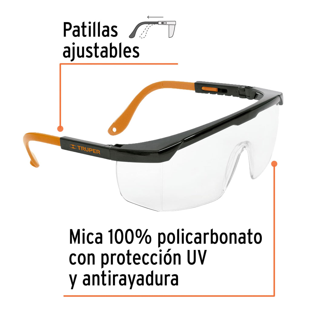 Lentes de seguridad ajustables transparentes, TRUPER LEN-2000 (14284)