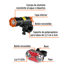 Cargar imagen en el visor de la galería, Juego de linterna delantera y trasera para bicicleta, TRUPER LIBI-K2 (16798)