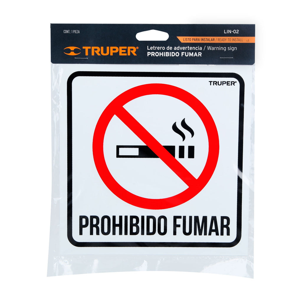 Letrero de señalización "NO FUMAR", 19 x 19 cm TRUPER LIN-02 (18293)