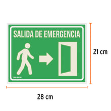 Cargar imagen en el visor de la galería, Letrero de señalización &quot;SALIDA DE EMERGENCIA&quot;, 21 x 28 cm TRUPER LIN-04 (18348)