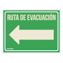 Cargar imagen en el visor de la galería, Letrero de señalización &quot;RUTA EVACUACIÓN IZQUIERDA&quot;,21x28 cm TRUPER LIN-06 (18369)