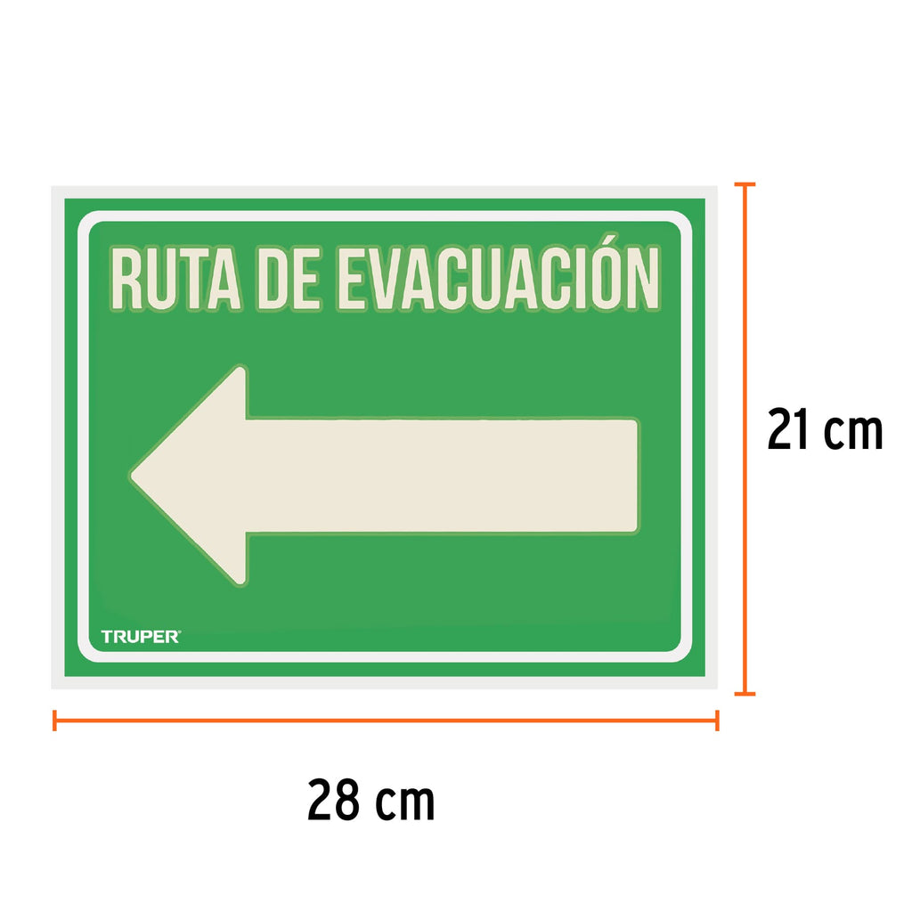 Letrero de señalización "RUTA EVACUACIÓN IZQUIERDA",21x28 cm TRUPER LIN-06 (18369)