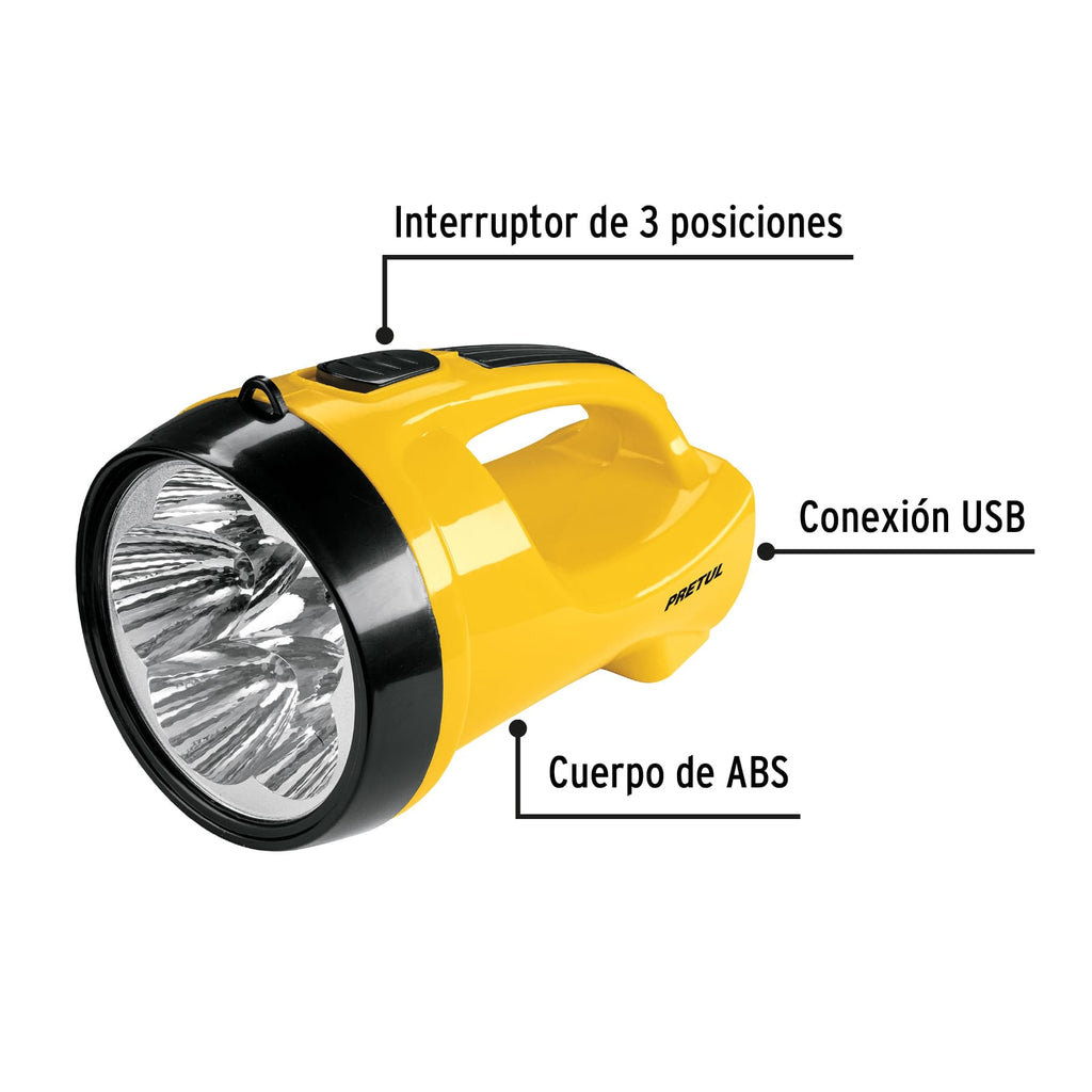 Linterna reflectora LED 260 lm, recargable, PRETUL LIRE-145P (24091)