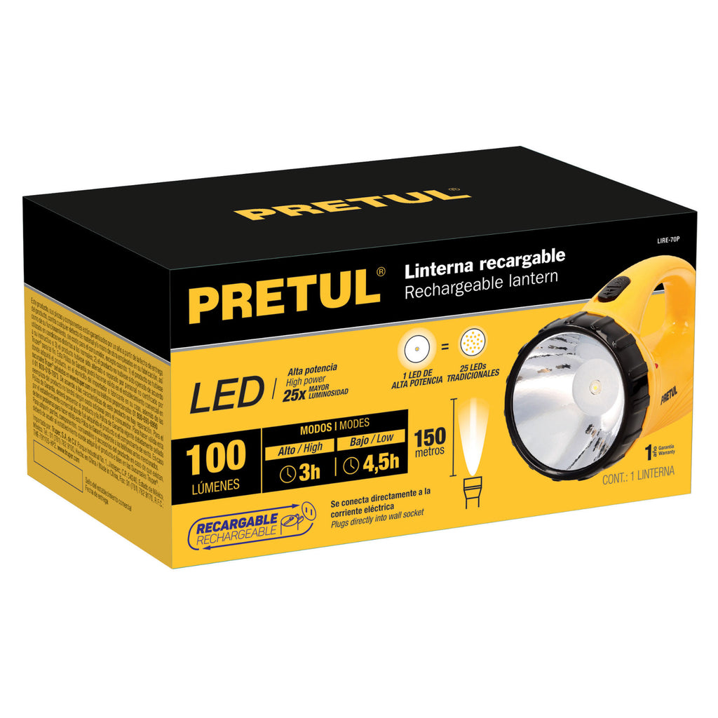 Linterna recargable de Led, 100 lúmenes, PRETUL LIRE-70P (26075)