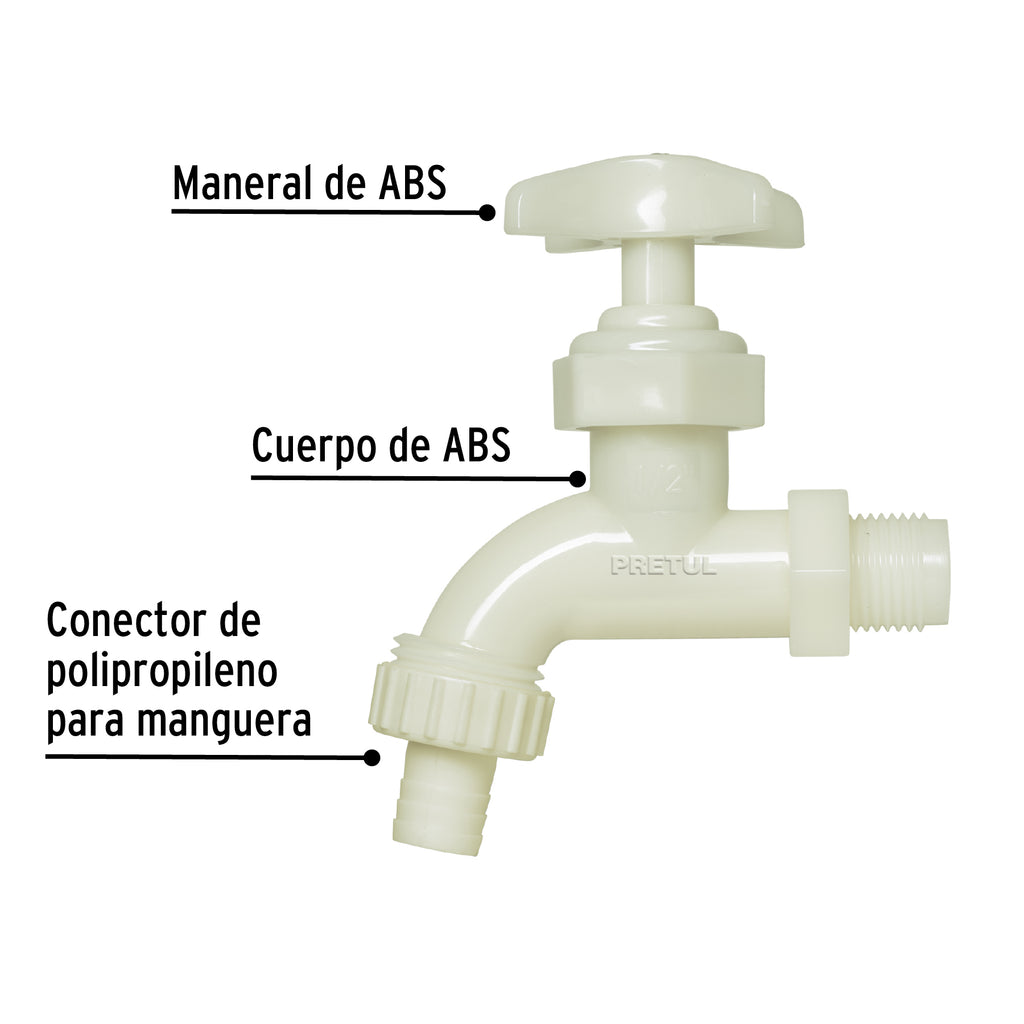 Llave para manguera, de plástico 65 g, entrada 1/2", PRETUL LL-17P (29030)