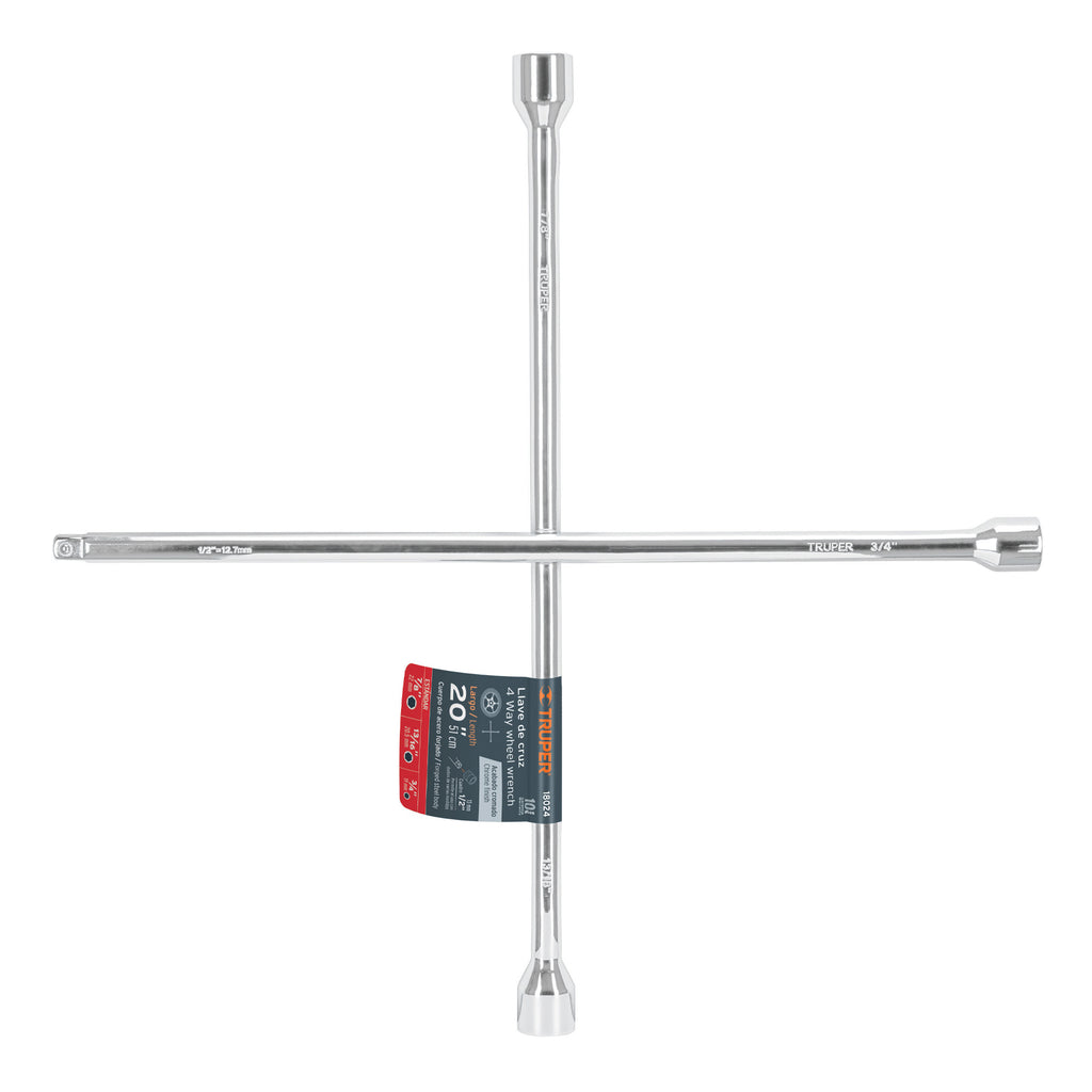 Llave de cruz 20" pulida y cromada con entrada cuadro 1/2" TRUPER LLCR-20D (18024)