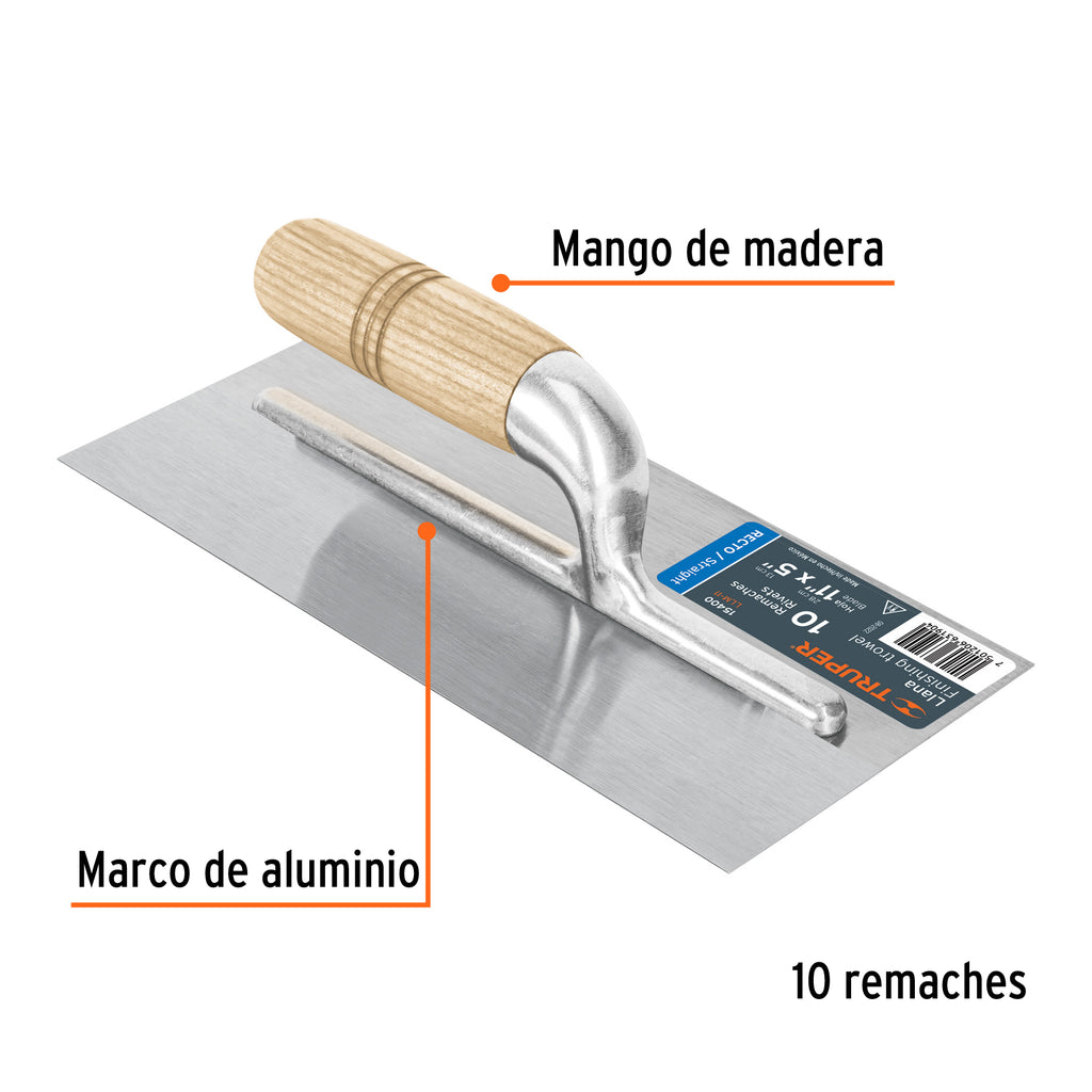 Llana 11" canto recto, 10 remaches, mgo madera, TRUPER  LLM-11 (15400)