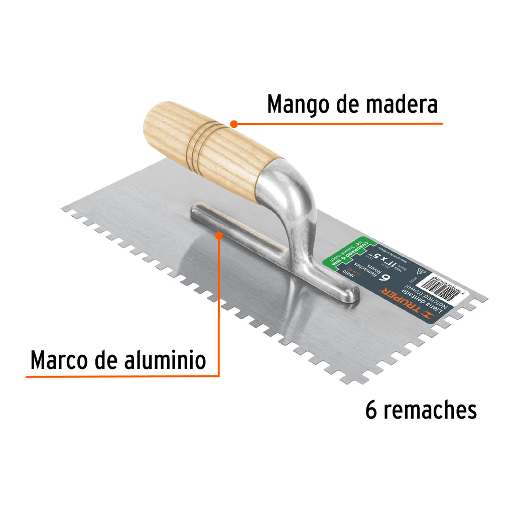 Llana 11" dentado cuadrado 1/4", 6 remaches, mango madera TRUPER LLM-6C (15410)