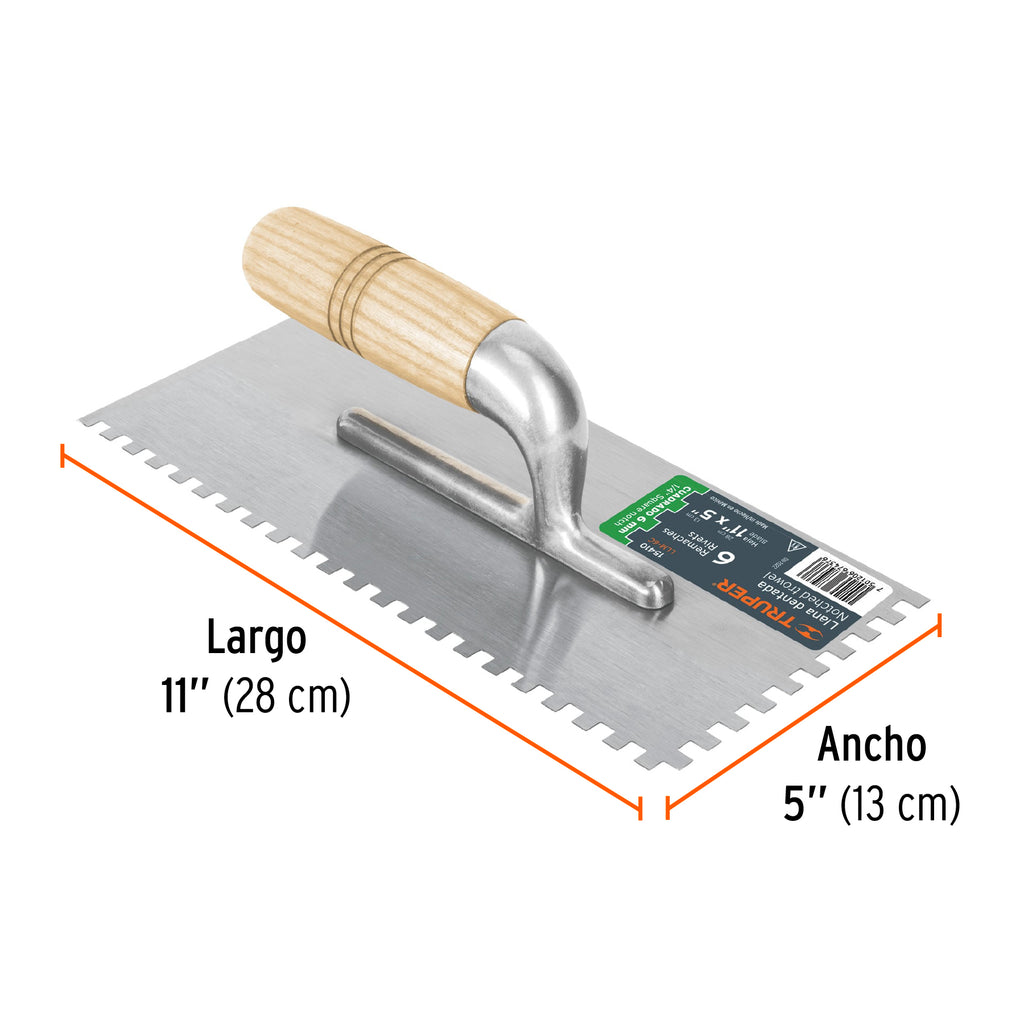 Llana 11" dentado cuadrado 1/4", 6 remaches, mango madera TRUPER LLM-6C (15410)