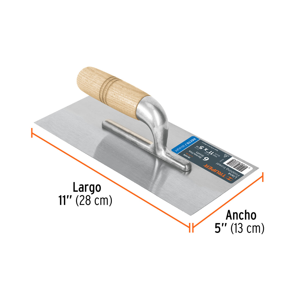 Llana 11" canto recto, 6 remaches, mango madera, TRUPER LLM-6L (15406)