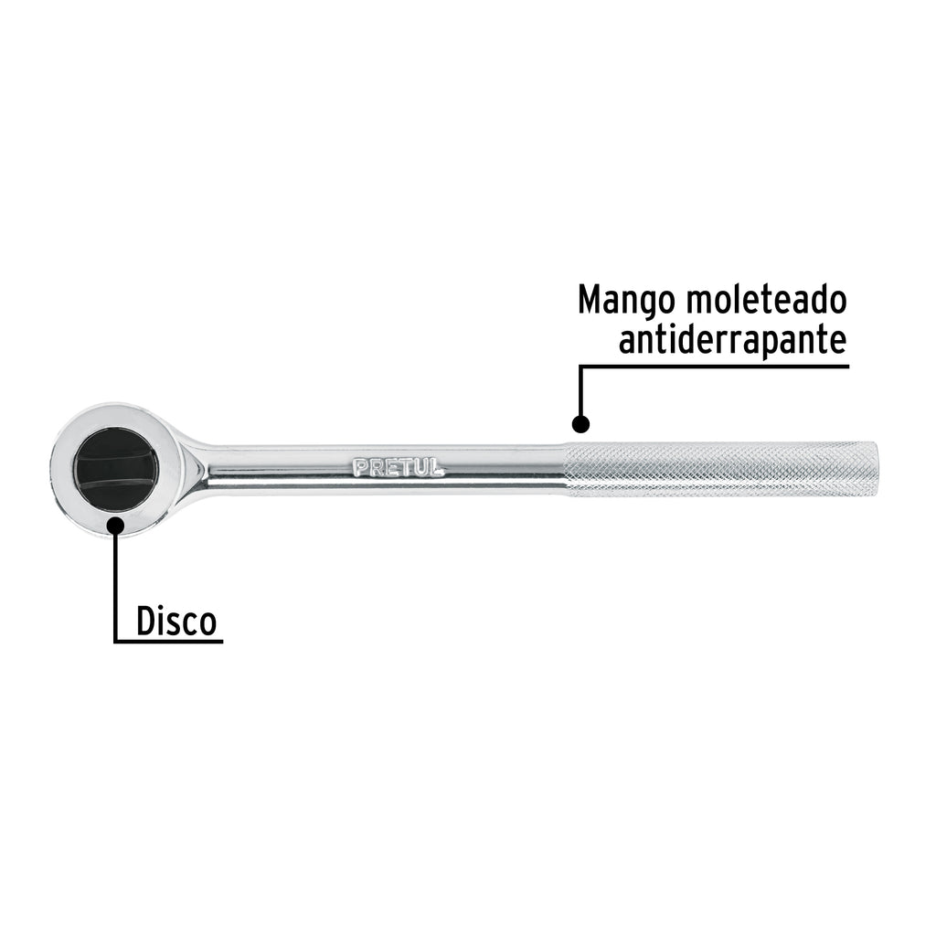 Matraca cuadro 1/2" cabeza redonda con disco, PRETUL M-1245DP (27353)