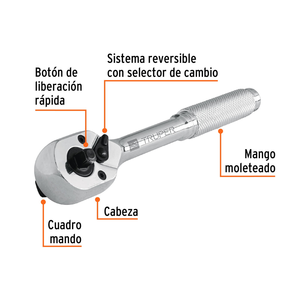 Matraca doble cuadros 1/4"y 3/8", TRUPER M-1438 (13419)