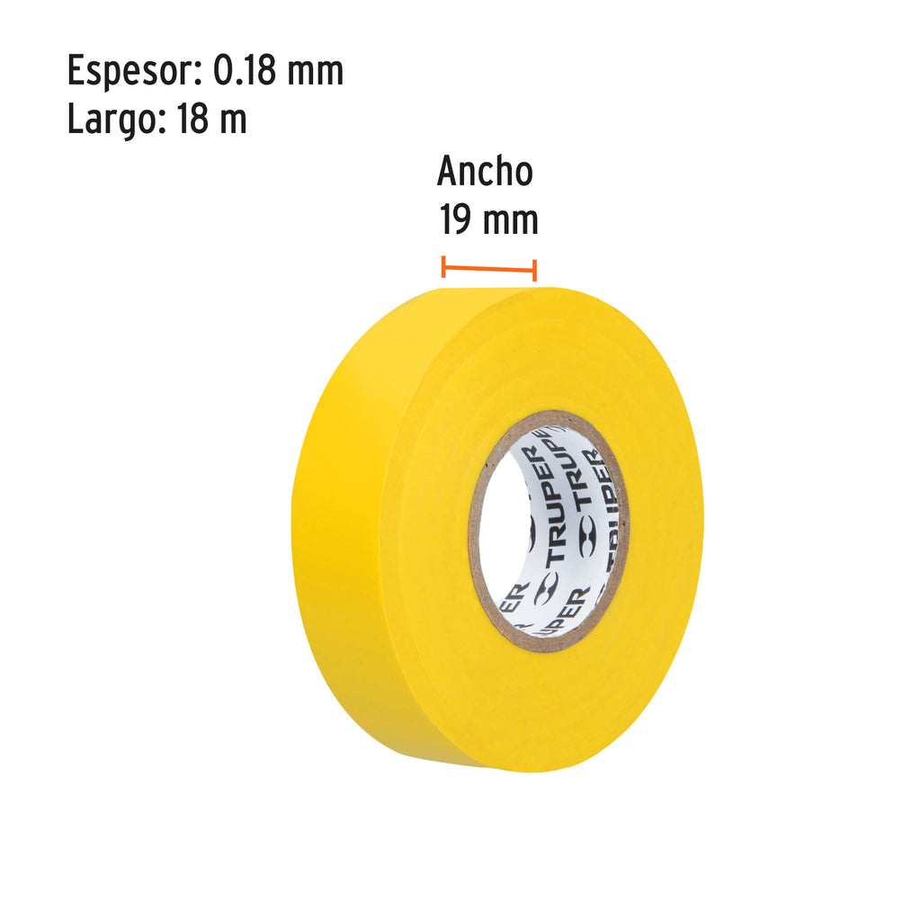 Cinta de aislar de 18 m x 19 mm, amarilla, TRUPER M-33A (12503)