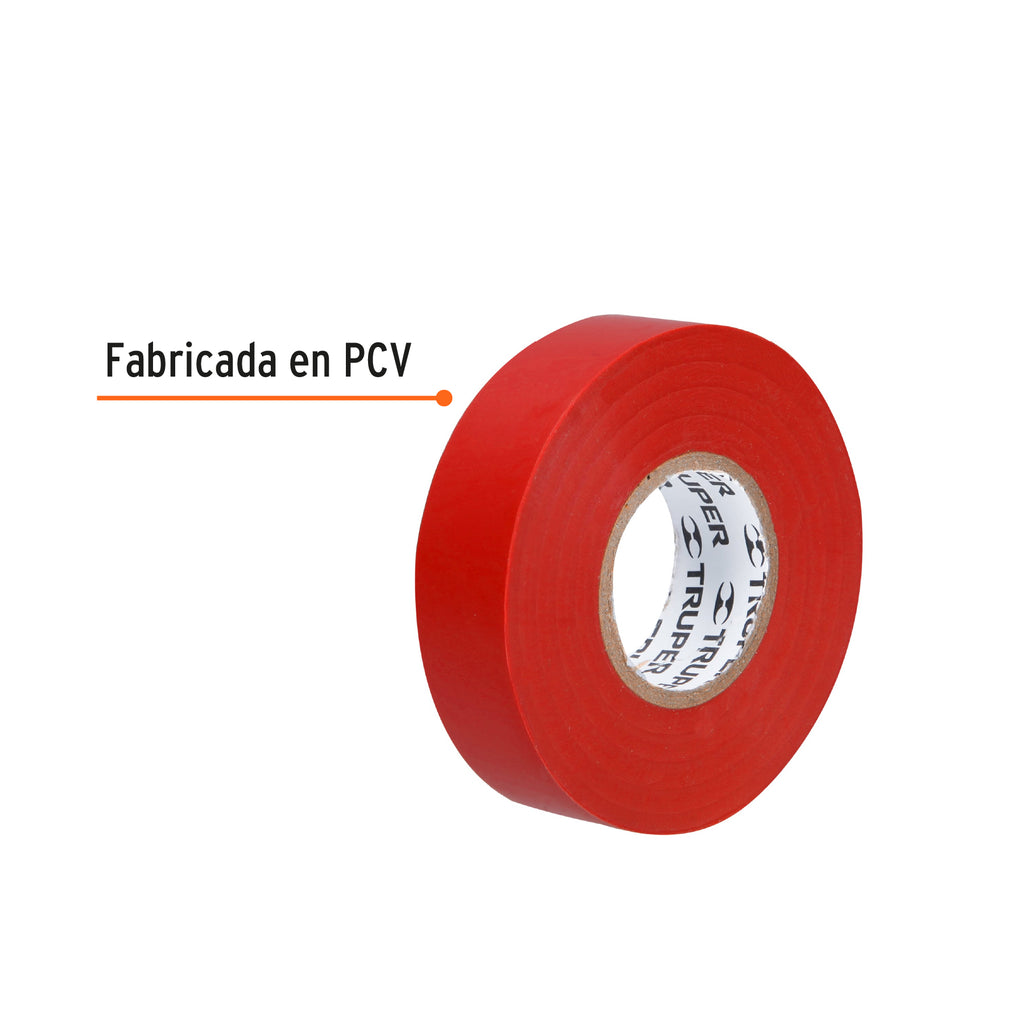 Cinta de aislar de 18 m x 19 mm, roja, TRUPER M-33R (12504)