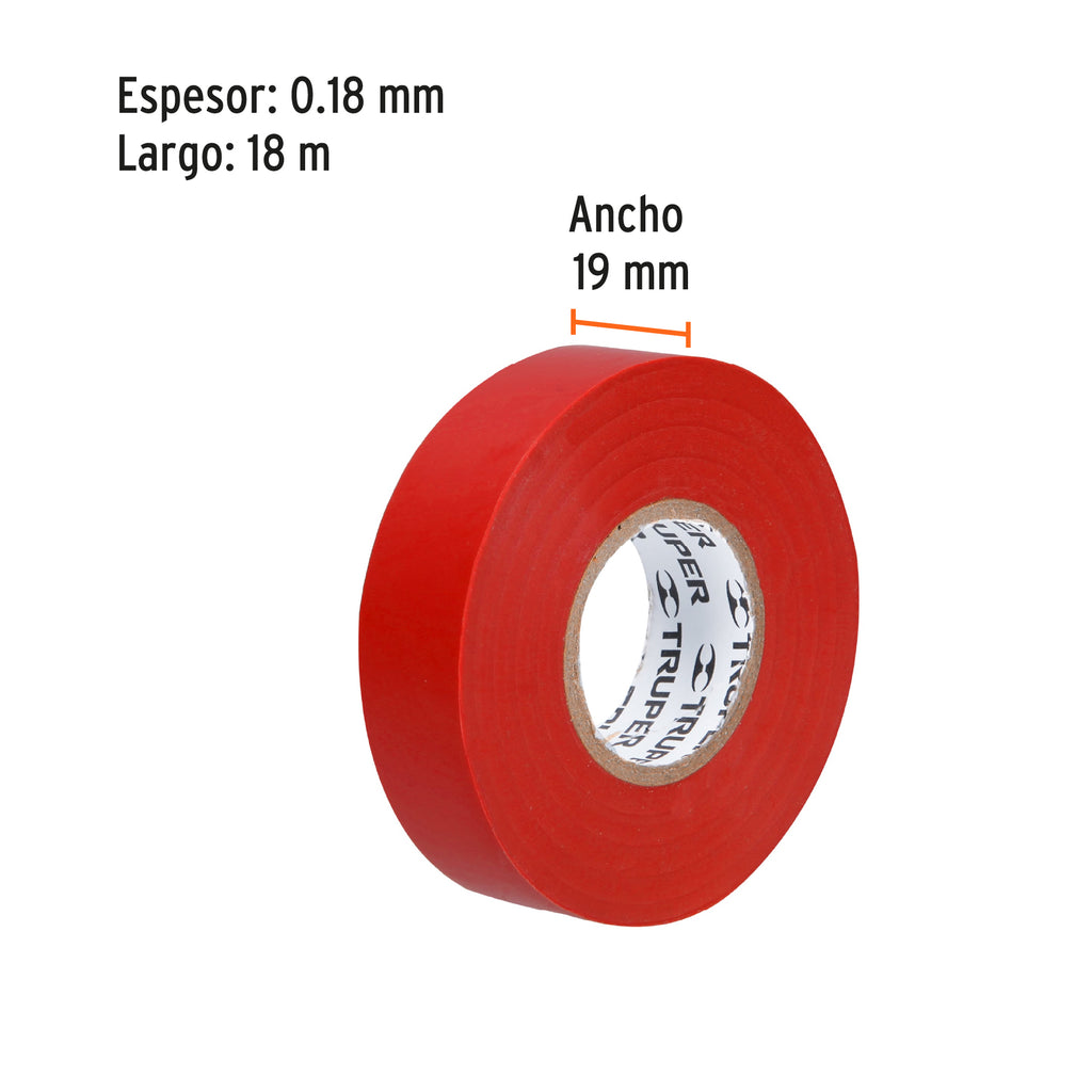 Cinta de aislar de 18 m x 19 mm, roja, TRUPER M-33R (12504)