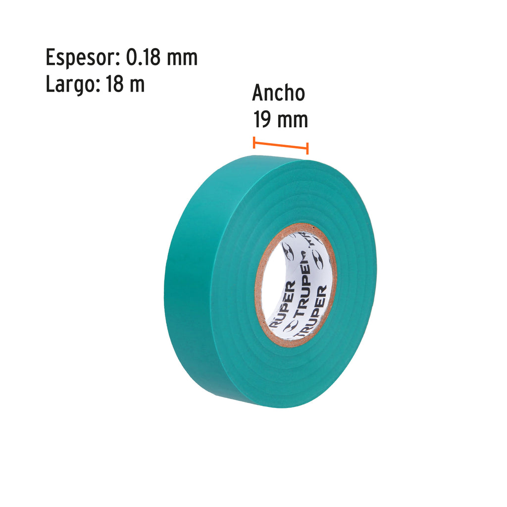 Cinta de aislar de 18 m x 19 mm, verde, TRUPER M-33V (12502)