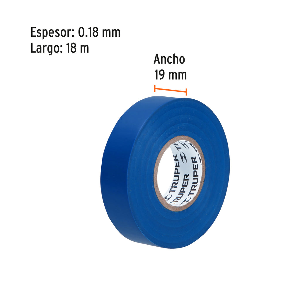 Cinta de aislar de 18 m x 19 mm, azul, TRUPER M-33Z (12505)