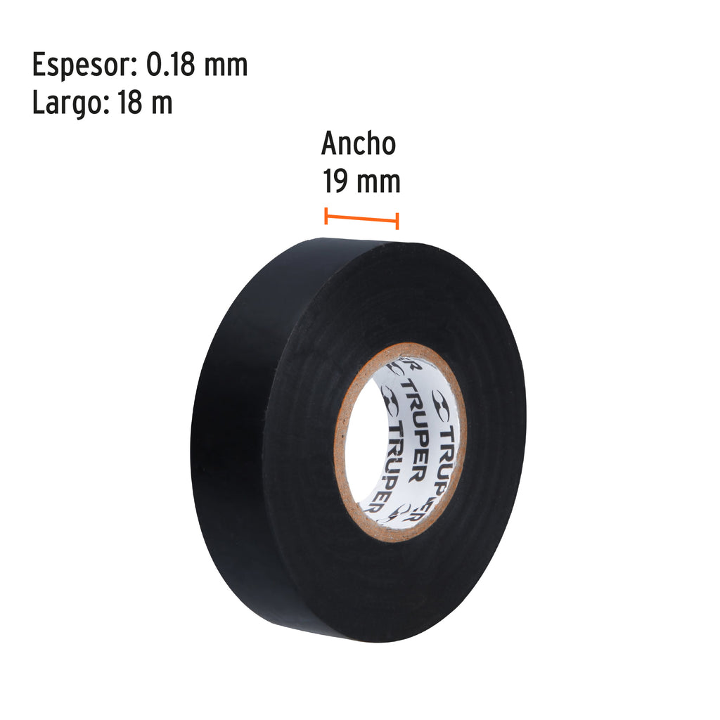 Cinta de aislar de 18 m x 19 mm, negra, TRUPER M-33 (12500)