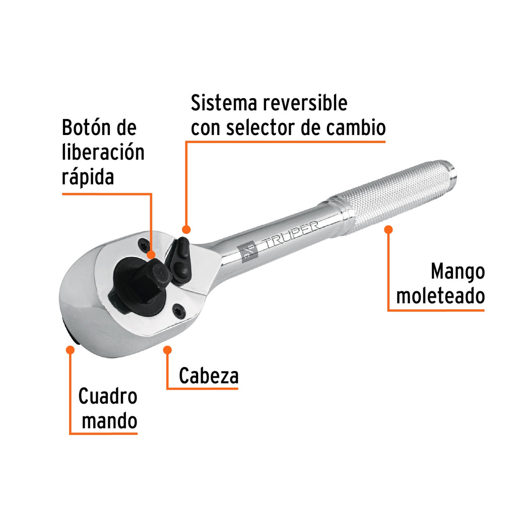 Matraca doble cuadros 3/8"y 1/2", TRUPER M-3812 (13413)