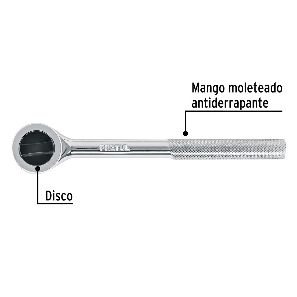 Matraca cuadro 3/8" cabeza redonda con disco, PRETUL M-3845DP (27354)