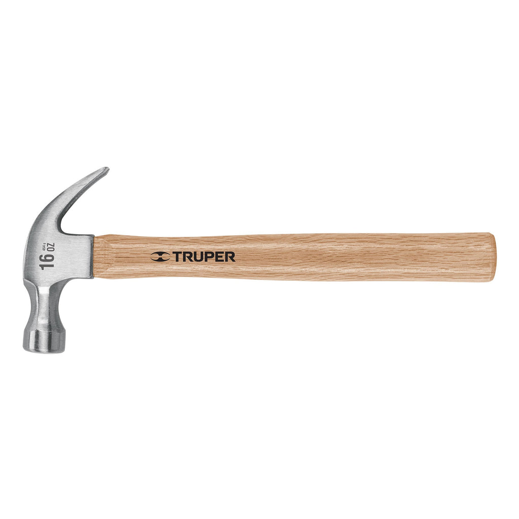 Martillo pulido 16 oz uña curva, mango madera, TRUPER MA-16 (16752)