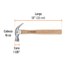 Cargar imagen en el visor de la galería, Martillo pulido 16 oz uña curva, mango madera, TRUPER MA-16 (16752)