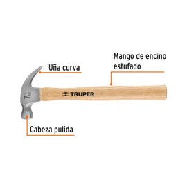 Martillo pulido 7 oz uña curva, mango madera, TRUPER MA-7 (16750)