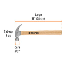 Cargar imagen en el visor de la galería, Martillo pulido 7 oz uña curva, mango madera, TRUPER MA-7 (16750)
