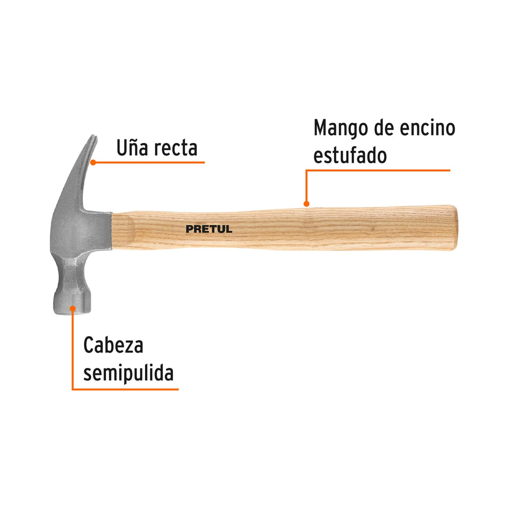 Martillo uña recta 16 oz, PRETUL MAR-16P (25001)