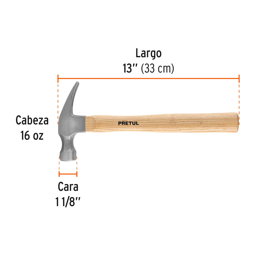 Martillo uña recta 16 oz, PRETUL MAR-16P (25001)