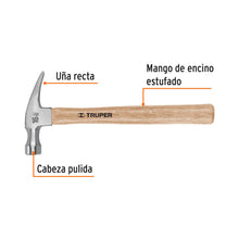 Cargar imagen en el visor de la galería, Martillo pulido 16 oz uña recta, mango madera, TRUPER MAR-16 (16754)