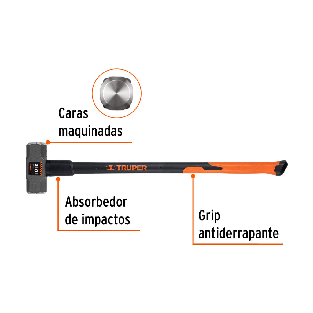 Marro octagonal 10 lb, mango fibra de vidrio 36", TRUPER MD-10F (16540)