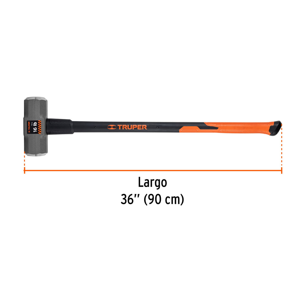 Marro octagonal 16 lb, mango fibra de vidrio 36", TRUPER MD-16F (16546)
